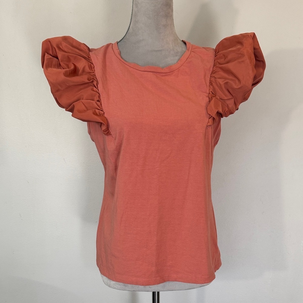 A Love Story Sleeveless Puff-Sleeve Coral Tee EUC L